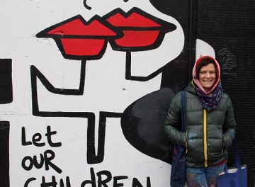 Anna Laurini by her commissioned mural in Great Eastern Street, Shoreditch