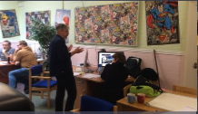 Jim Pope talking to the students about their project