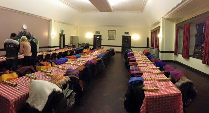 Hope for Food sets three large tables for last years Christmas meal. Essentials such as blankets were provided.