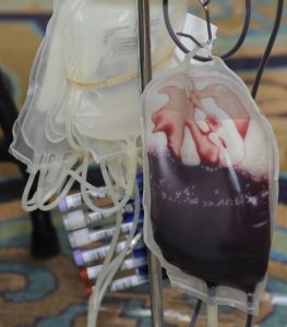 Photo of blood in a donation bag.