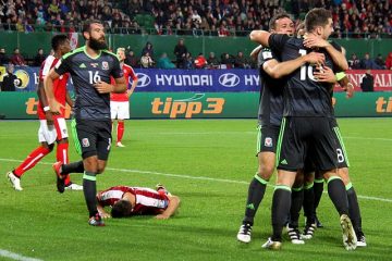 Sam Vokes and Wales team mates 