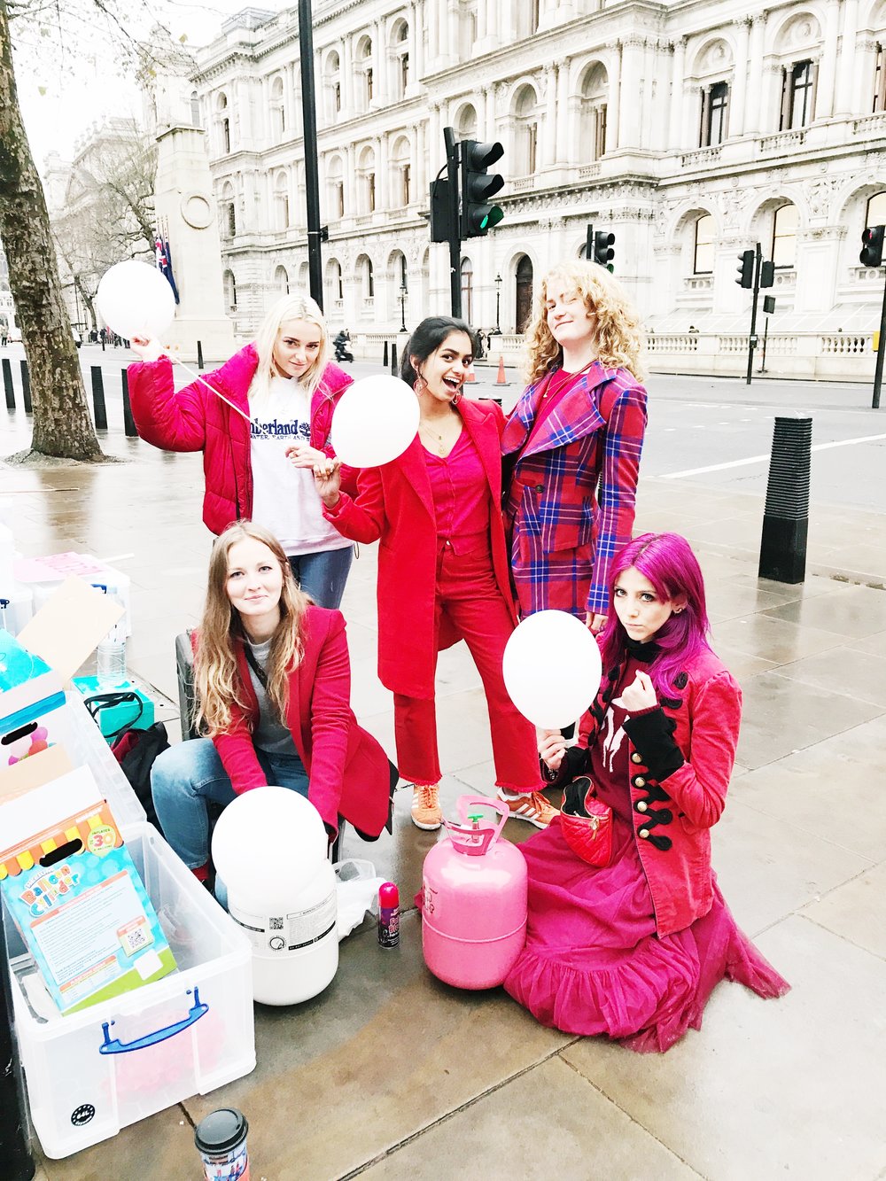 Pictured are #PinkProtest campaigners including founder Scarlett Curtis (pictured bottom right.) Picture courtesy of Scarlett Curtis.