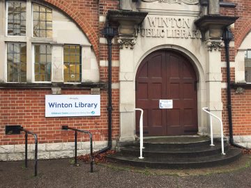 Front of Winton Library, taken January 2019