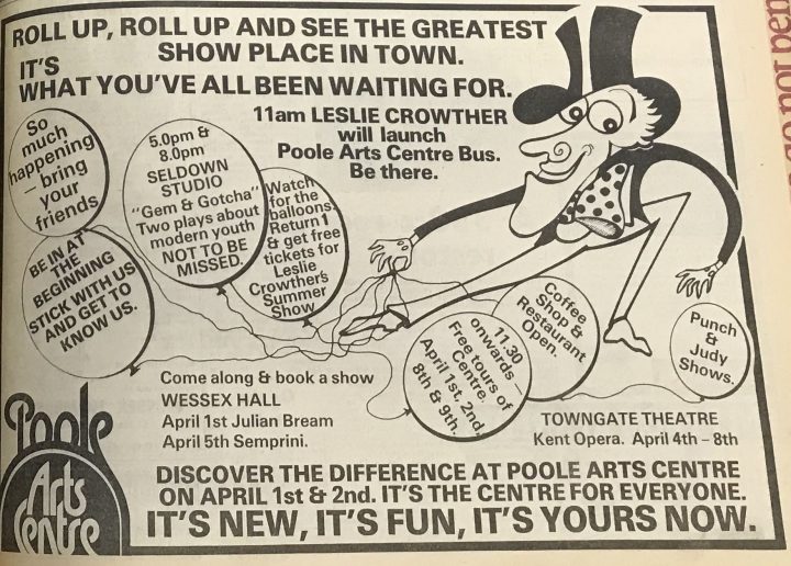 Photo of newspaper advertisement for Poole Arts Centre on opening day in 1978.