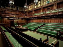 a picture of an empty house of commons
