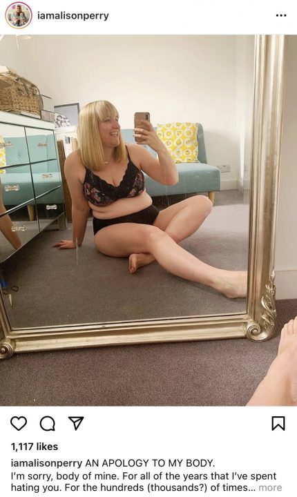Alison posing in her underwear infant of a mirror proudly showing off her body