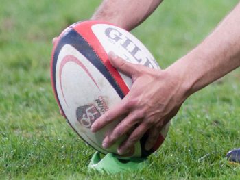 Rugby ball before being kicked