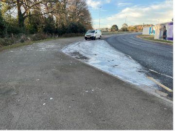 Icy road outside bournemouth university.