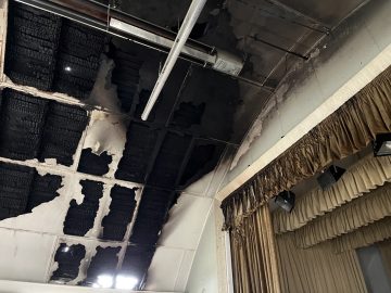 Internal damage of West Parley Memorial Hall 