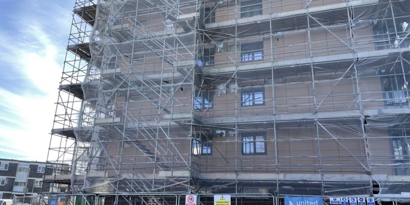 Block of flats with scaffolding