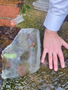 Large Ice Block pictured with hand for size comparison 