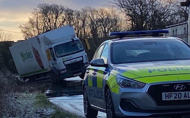 Lorry slipped off of a road near Dorchester