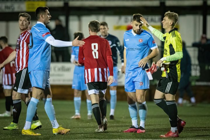 Poole players shake hands after beating Shaftesbury 3-2 in the Dorset Cup semi-final