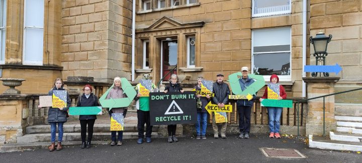 Protesters stood outside town hall