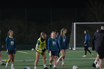 The women's team in training preparing for a cup game