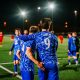 Stoneham's number nine and number four celebrating a goal.