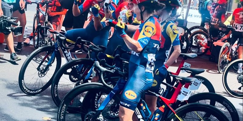 Lidl-Trek celebrate winning the Schwalbe classic in Australia.