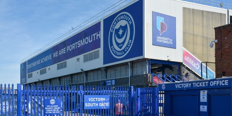 Portsmouth FC's stadium Fratton Park on a sunny day.