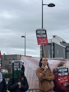 Placard that says "From the river to the sea, Palestine will be free". Photo taken by Haagra Hosenbocus