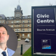 Photo of councillor Duane Farr in the bottom left corner. An image of BCP council civic centre in the background.