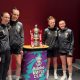 AFC Bournemouth Women's players psoe for a photograph with the Womens FA Cup trophy.