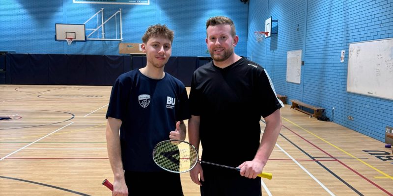 England para badminton player, Dan Phillips stood with BUzz reporter Ben Wheeler after their game of badminton.